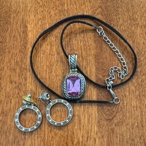 5/$20 Silver and Purple Pendant Necklace with Earrings